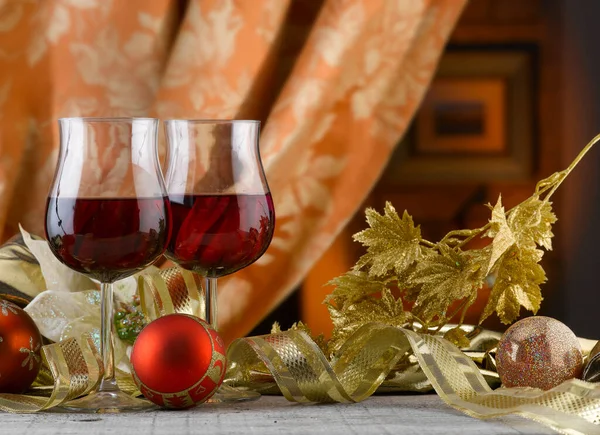 Natale Con Brindisi Famiglia Ambiente Caldo Decorato — Foto Stock