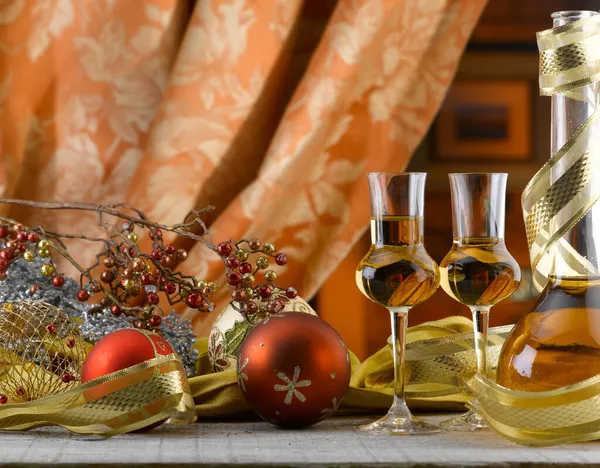 Natale Con Brindisi Famiglia Ambiente Caldo Decorato — Foto Stock