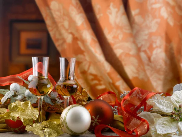 Natale Con Brindisi Famiglia Ambiente Caldo Decorato — Foto Stock