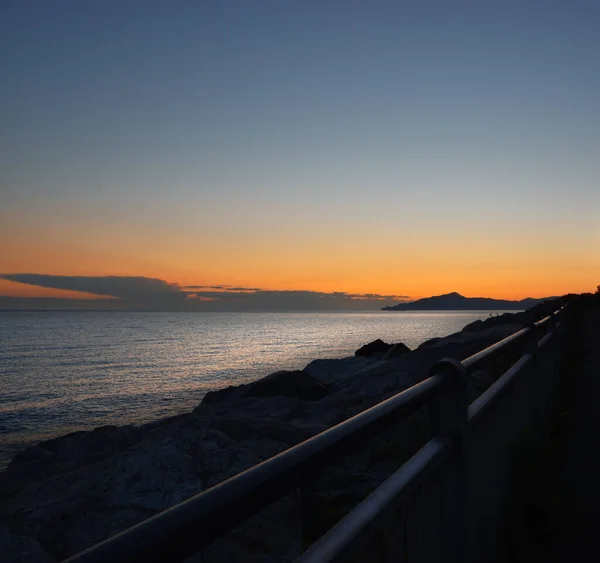Lumières Couleurs Incroyables Coucher Soleil Romantique Sur Mer Ligurie — Photo