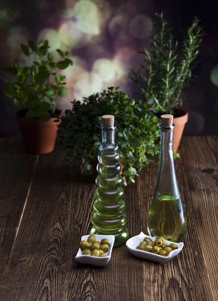 Collection of bottles of olive oil — Stock Photo, Image