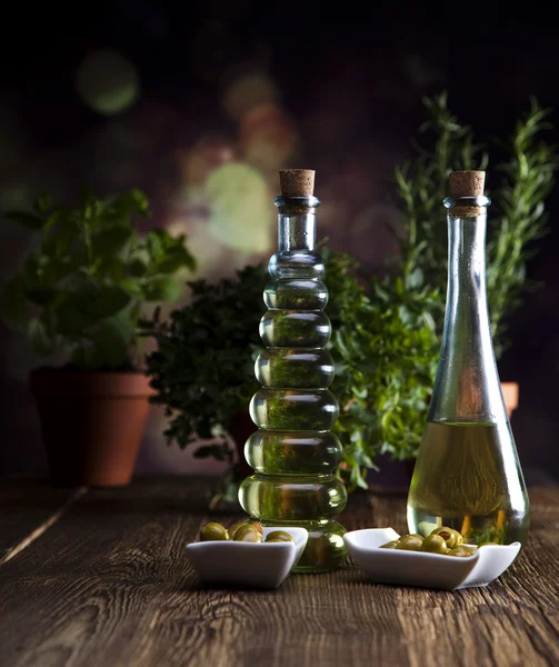 Collection of bottles of olive oil — Stock Photo, Image