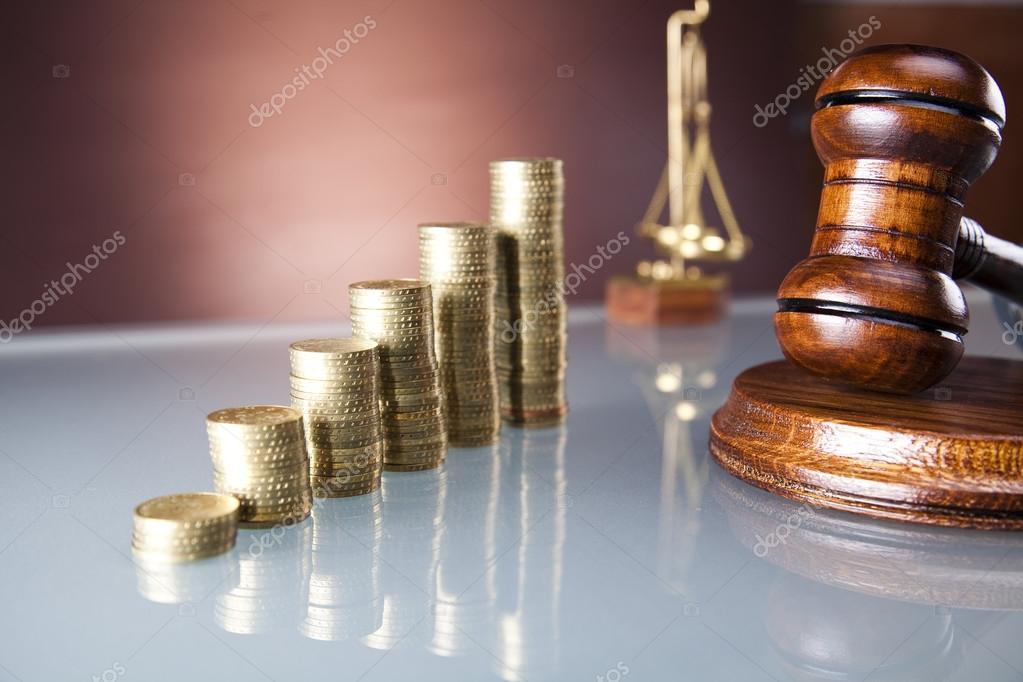 Scales of justice and gavel, gold coins Stock Photo by ©dianaduda 41278283