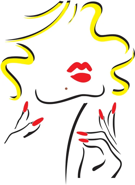 Kvinna med röda läppar och röda naglar. vektor. — Stock vektor