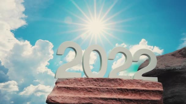 Wit Nummer 2022 Nieuwjaarstekst Stenen Plaat Met Time Lapse Blauwe — Stockvideo