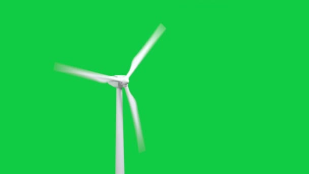 Een Witte Windturbine Geïsoleerd Groene Achtergrond Chroma Sleutel Windgeneratoren Windmolen — Stockvideo