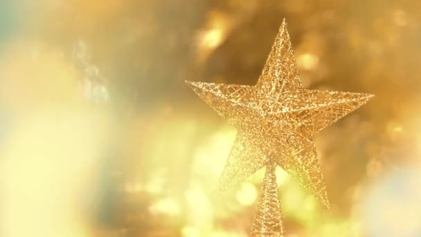 Gouden Ster Kerst Decoratie Met Bokeh Goud Kleur Achtergrond — Stockvideo