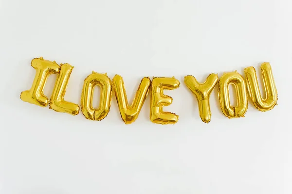 Inscription Love You Foil Inflatable Gold Ballon White Background Love — Photo