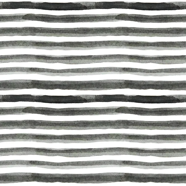 Hand Painted Watercolor Black Horizontal Lines Isolated White Seamless Abstract — Foto de Stock