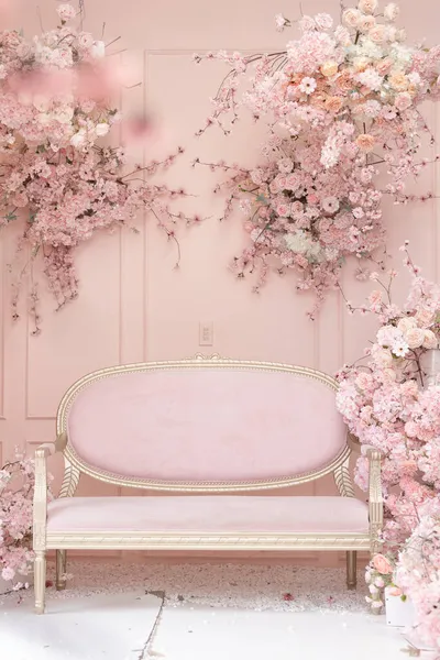 디오르라는 개념은 분홍색 꽃으로 장식되어 있습니다 결혼식 결혼식 — 스톡 사진