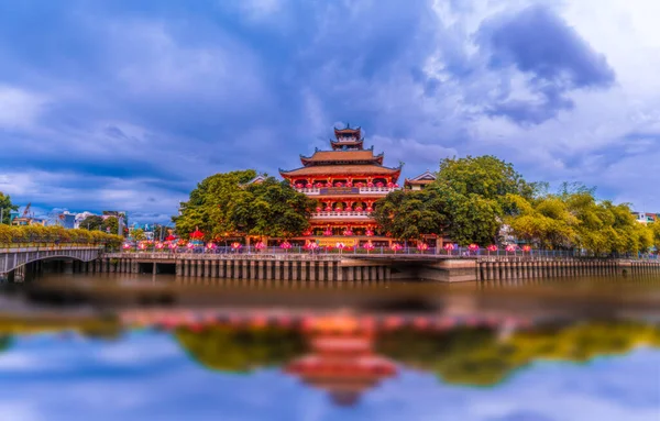 Alkonyat Kilátás Phap Hoa Pagoda Minh Város Vietnam Ősi Templom — Stock Fotó