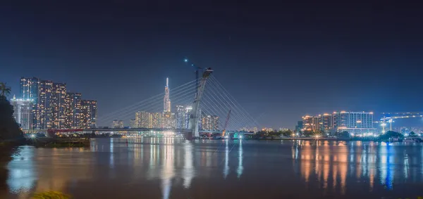 Skyline Landmark Skyscraper New Cable Stayed Bridge Building Connecting Thu — Stock Photo, Image