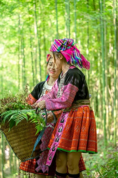 Pessoas Minoria Étnica Mong Com Vestido Colorido Traje Andando Floresta — Fotografia de Stock