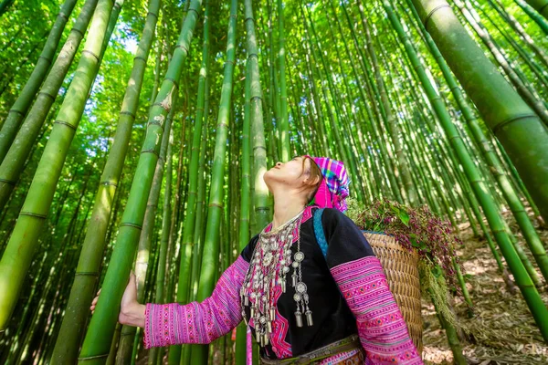 Pessoas Minoria Étnica Mong Com Vestido Colorido Traje Andando Floresta — Fotografia de Stock