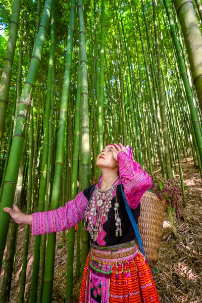 Pessoas Minoria Étnica Mong Com Vestido Colorido Traje Andando Floresta — Fotografia de Stock