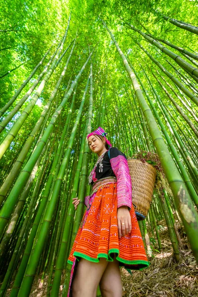 Pessoas Minoria Étnica Mong Com Vestido Colorido Traje Andando Floresta — Fotografia de Stock