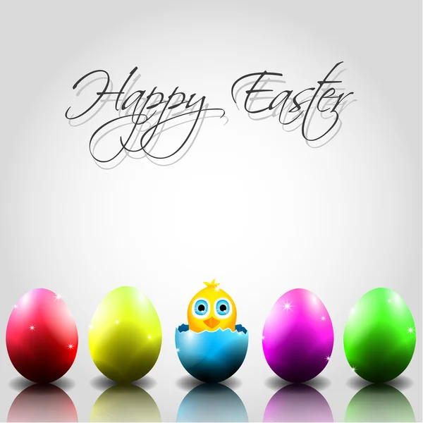 Happy Vector Easter Background with Chick in Broken Egg — Stock Vector