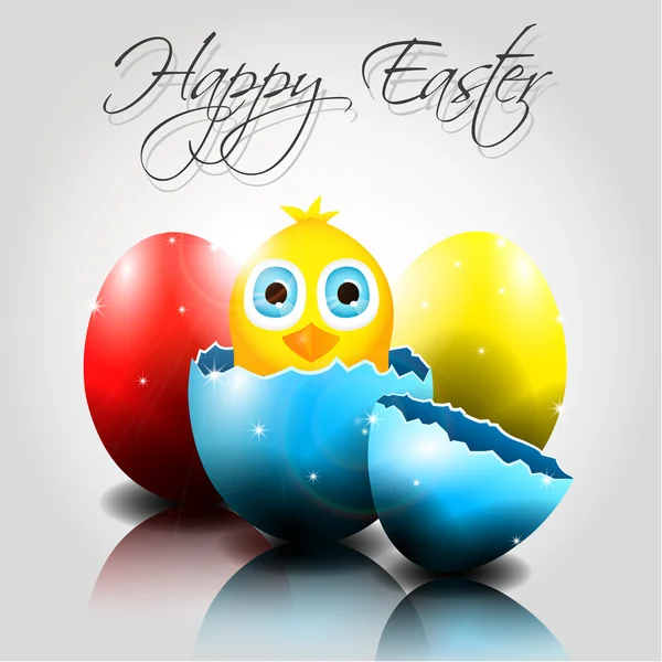 Vector Happy Easter Eggs with Cute Chick in Egg — Stock Vector