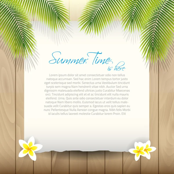 Fondo vectorial de verano con papel bajo hojas de palmera — Vector de stock