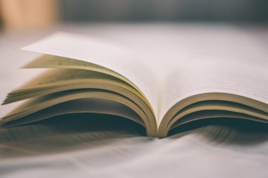 Eski kitap yatağın üzerinde eski usul bir tonla açıldı.