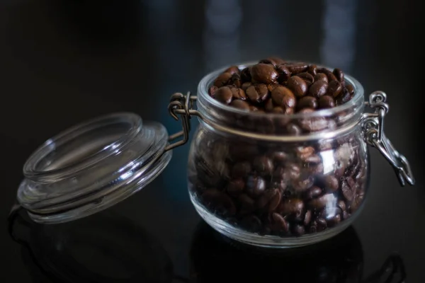 Koffiebonen Glazen Pot — Stockfoto