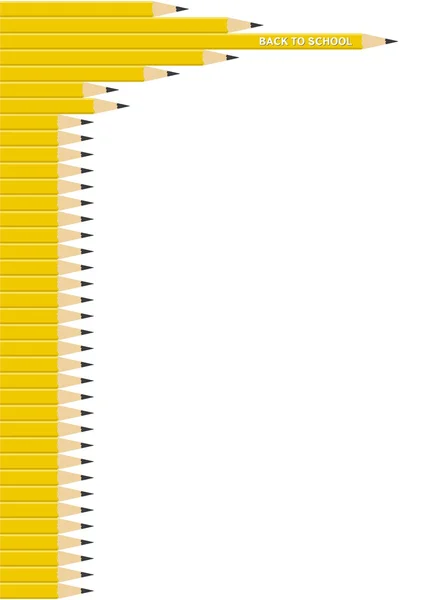 De nombreux crayons jaunes sur fond blanc avec pancarte "Retour à l'école ". — Image vectorielle