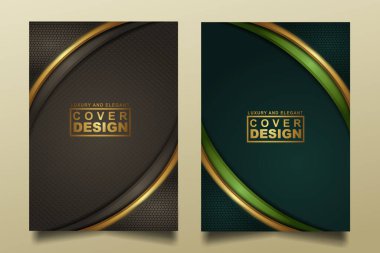 Kapak tasarım şablonunu lüks ve zarif akış çizgileri ile koyu arkaplanda katman süslemeleri ve gerçekçi dokular ile ayarlayın. vektör illüstrasyonu