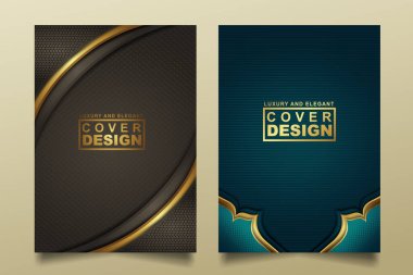 Kapak tasarım şablonunu lüks ve zarif akış çizgileri ile koyu arkaplanda katman süslemeleri ve gerçekçi dokular ile ayarlayın. vektör illüstrasyonu