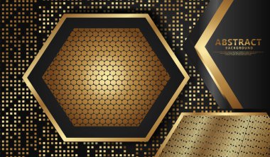 Elegant and futuristic abstract realistic Background with gold overlap layer and glitters on background. vector illustration