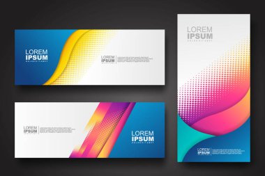 Banner set design template in trendy dynamic gradient colors with halftone effect on abstract lines or wave shapes. Element design. vector illustrator.