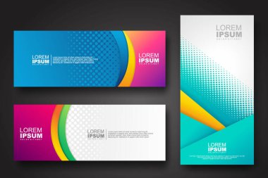 Banner set design template in trendy dynamic gradient colors with halftone effect on abstract lines or wave shapes. Element design. vector illustrator.