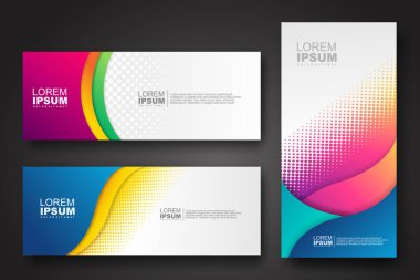 Banner set design template in trendy dynamic gradient colors with halftone effect on abstract lines or wave shapes. Element design. vector illustrator.