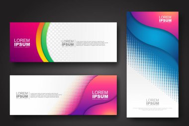 Banner set design template in trendy dynamic gradient colors with halftone effect on abstract lines or wave shapes. Element design. vector illustrator.