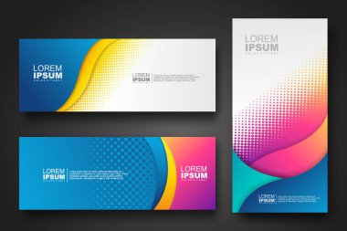 Banner set design template in trendy dynamic gradient colors with halftone effect on abstract lines or wave shapes. Element design. vector illustrator.