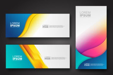 Banner set design template in trendy dynamic gradient colors with halftone effect on abstract lines or wave shapes. Element design. vector illustrator.