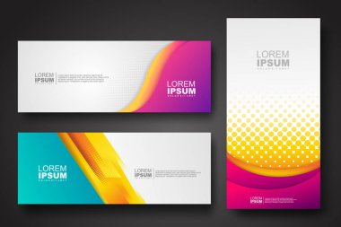 Banner set design template in trendy dynamic gradient colors with halftone effect on abstract lines or wave shapes. Element design. vector illustrator.