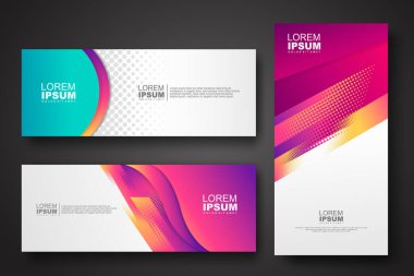 Banner set design template in trendy dynamic gradient colors with halftone effect on abstract lines or wave shapes. Element design. vector illustrator.