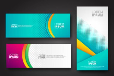 Banner set design template in trendy dynamic gradient colors with halftone effect on abstract lines or wave shapes. Element design. vector illustrator.