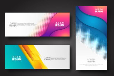 Banner set design template in trendy dynamic gradient colors with halftone effect on abstract lines or wave shapes. Element design. vector illustrator.
