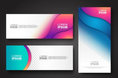 Banner set design template in trendy dynamic gradient colors with halftone effect on abstract lines or wave shapes. Element design. vector illustrator.