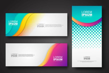 Banner set design template in trendy dynamic gradient colors with halftone effect on abstract lines or wave shapes. Element design. vector illustrator.