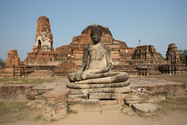 Statue of Buddha at Wat Mahatat, Ayutthaya, Thailand (temple)