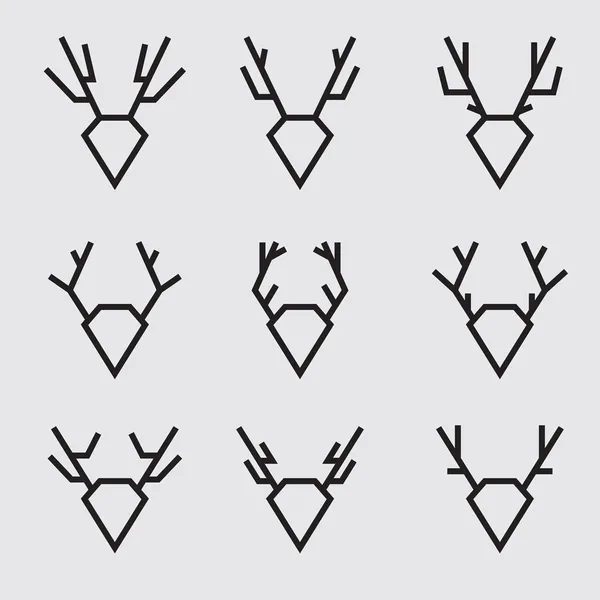 Conjunto de símbolos geométricos de cabeza de ciervo, diseño moderno simple, ilustración vectorial — Vector de stock