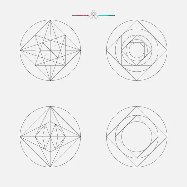 Набор геометрических элементов, рисунок линий, квадрат и круг, векторная иллюстрация — стоковый вектор