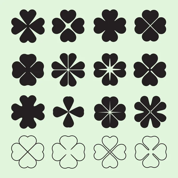 Τετράφυλλο τριφύλλι σύμβολο, σύνολο απλά σχήματα, εικονογράφηση φορέας — Διανυσματικό Αρχείο