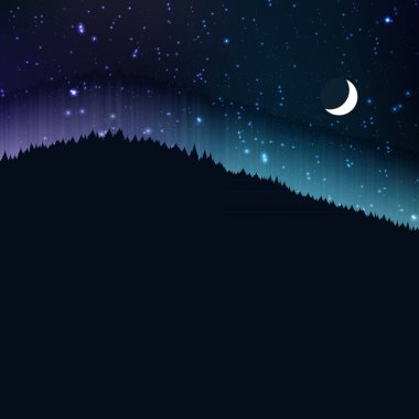 yıldızlı gece moon ile manzara arka plan, illüstrasyon vektör