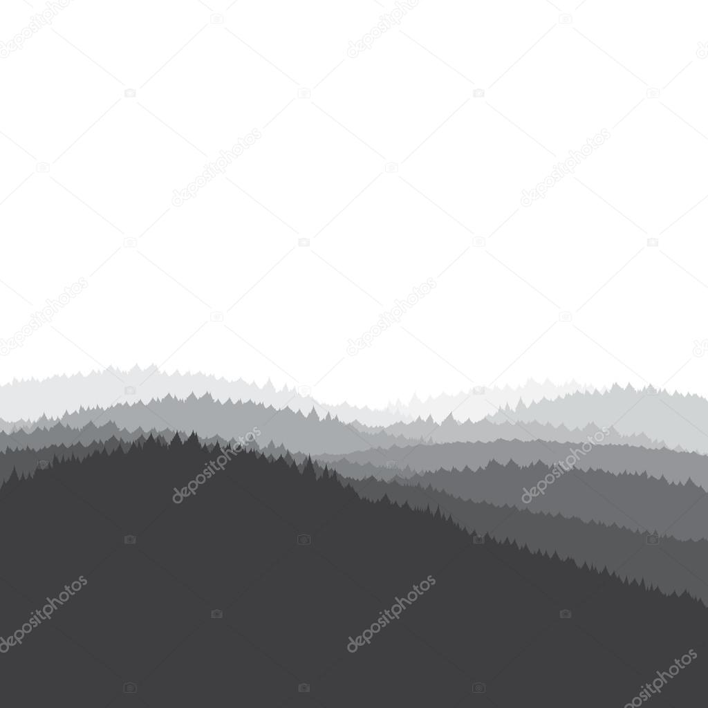 Grey landscape background, forest, vector illustration