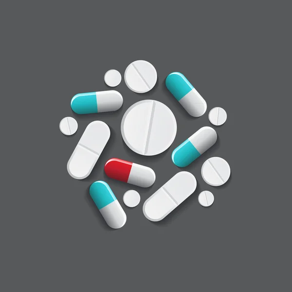 Pills isolated, realistic shapes, vector illustration — Stock Vector