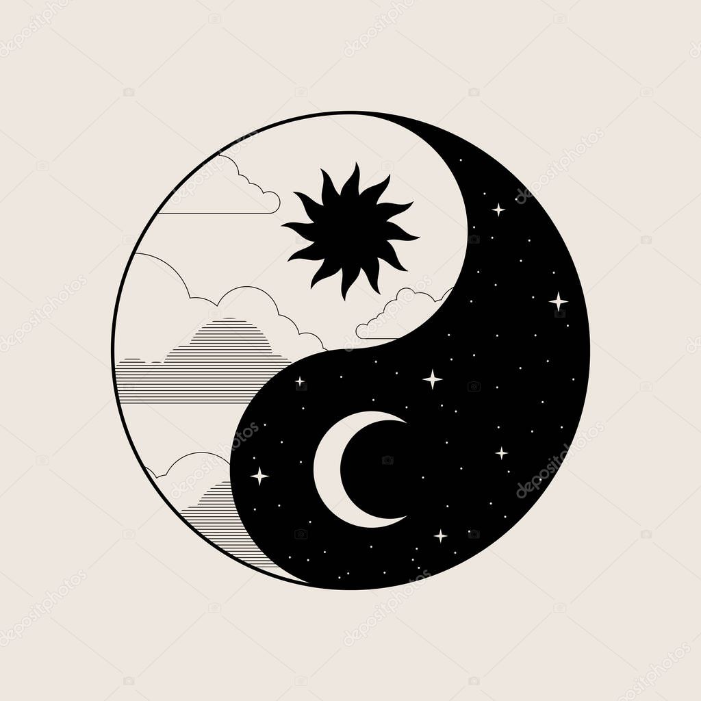 Day and night icon. Abstract simple circle design elements with sun and moon. Vector illustration, EPS 10