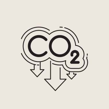 CO2 emisyon azaltma ikonu. Çizgi tasarımı, düzenlenebilir vuruşlar. Vektör illüstrasyonu, EPS 10